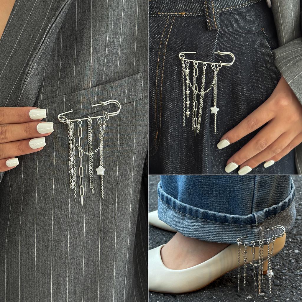 Ins Metal Chain Adjustable Short Waist Chain, Fashion Minimalist Star Tassel Lapel Pin For Women