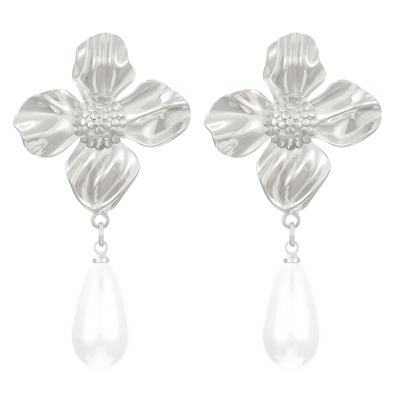 

Высококлассные металлические серьги-подвески с жемчугом и холодным ветром в виде цветка, женские нишевые дизайнерские темпераментные серьги-гвоздики оптом