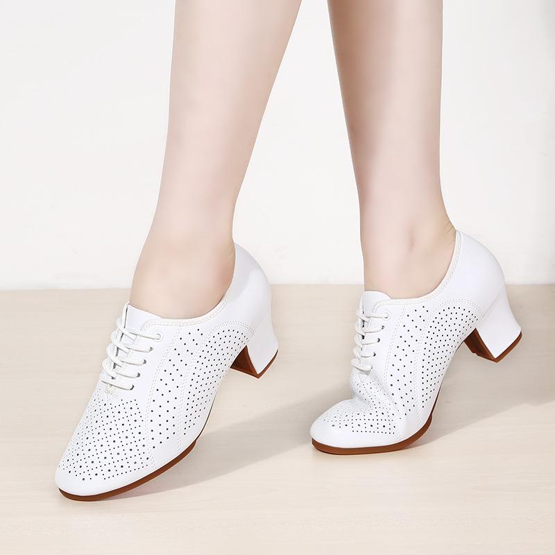 New Latin dance shoes women's body dance real microfiber soft sole middle heel leather square friendship sailors dance shoes 2025