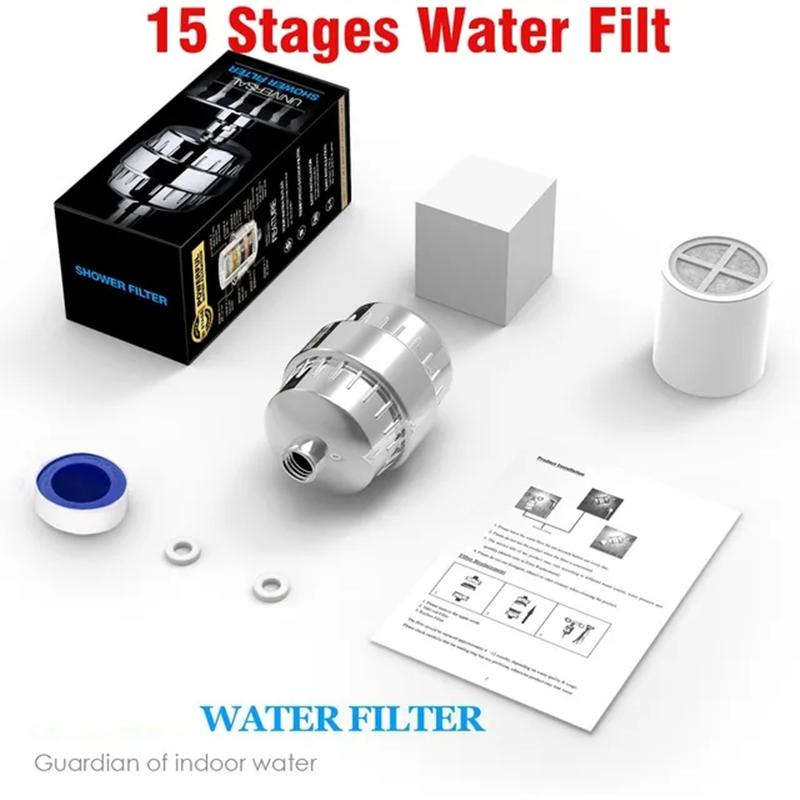 15 Stage Shower Filter - Shower Head Filter Activated Carbon Water Purifier Chlorine Removal Reduce Dry Itchy Skin
