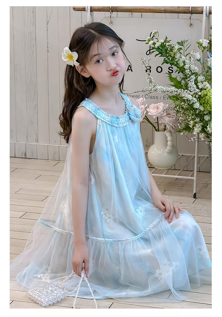 Girls' Sleeveless Dress, Summer Neck Hanging, Stylish Chiffon Dress, 2026 New Item, Medium To Large Children's Mesh Dress, Korean Version