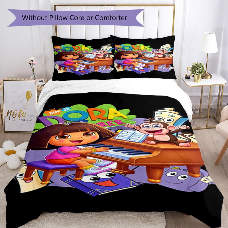 Set Biancheria da Letto Dora l'Esploratrice Copripiumino Traspirante con Federe Biancheria da Letto Decorativa per Camera da Letto Decorazione Casa Regalo di Compleanno