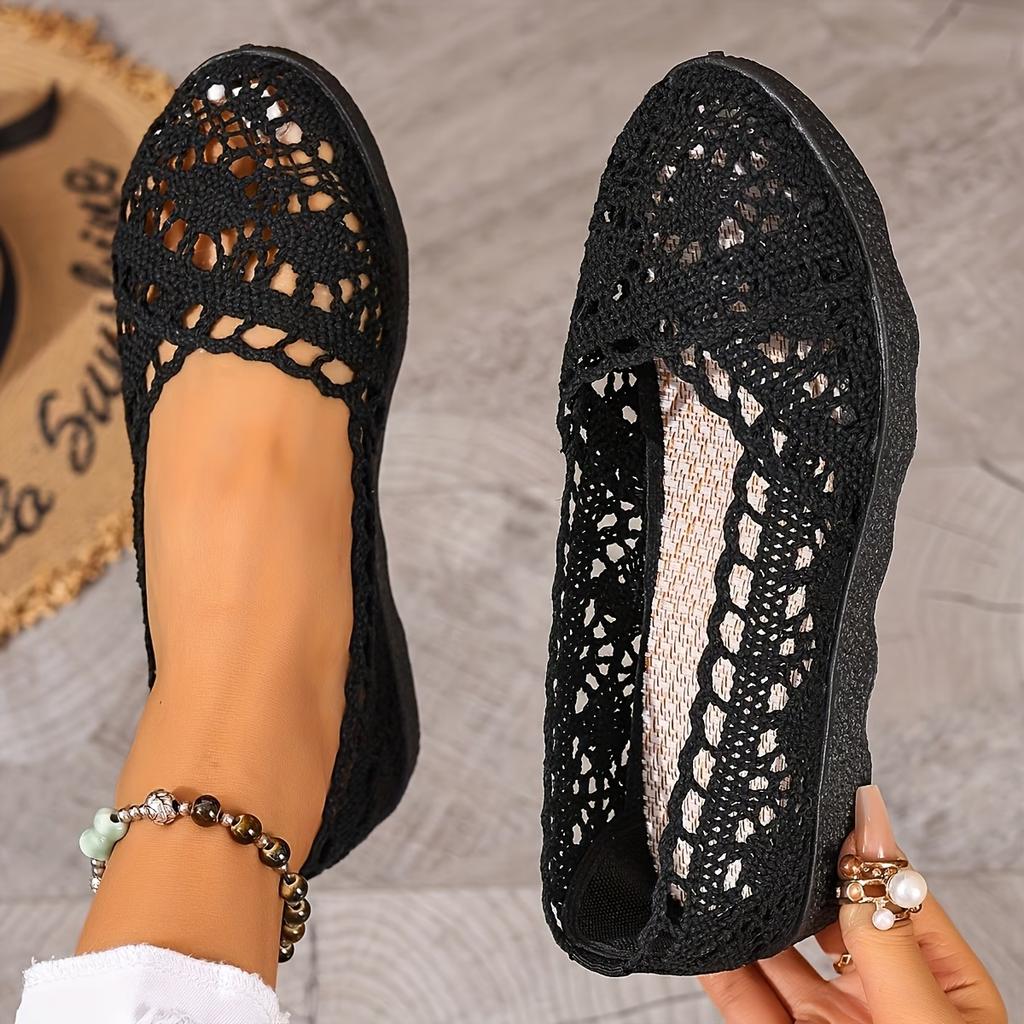 Women'S Casual Stylish Breathable Slip-On Shoes - Women'S Mesh Shoes with A Fabric Design, Hollow Lace Details, Flat Shoes Women