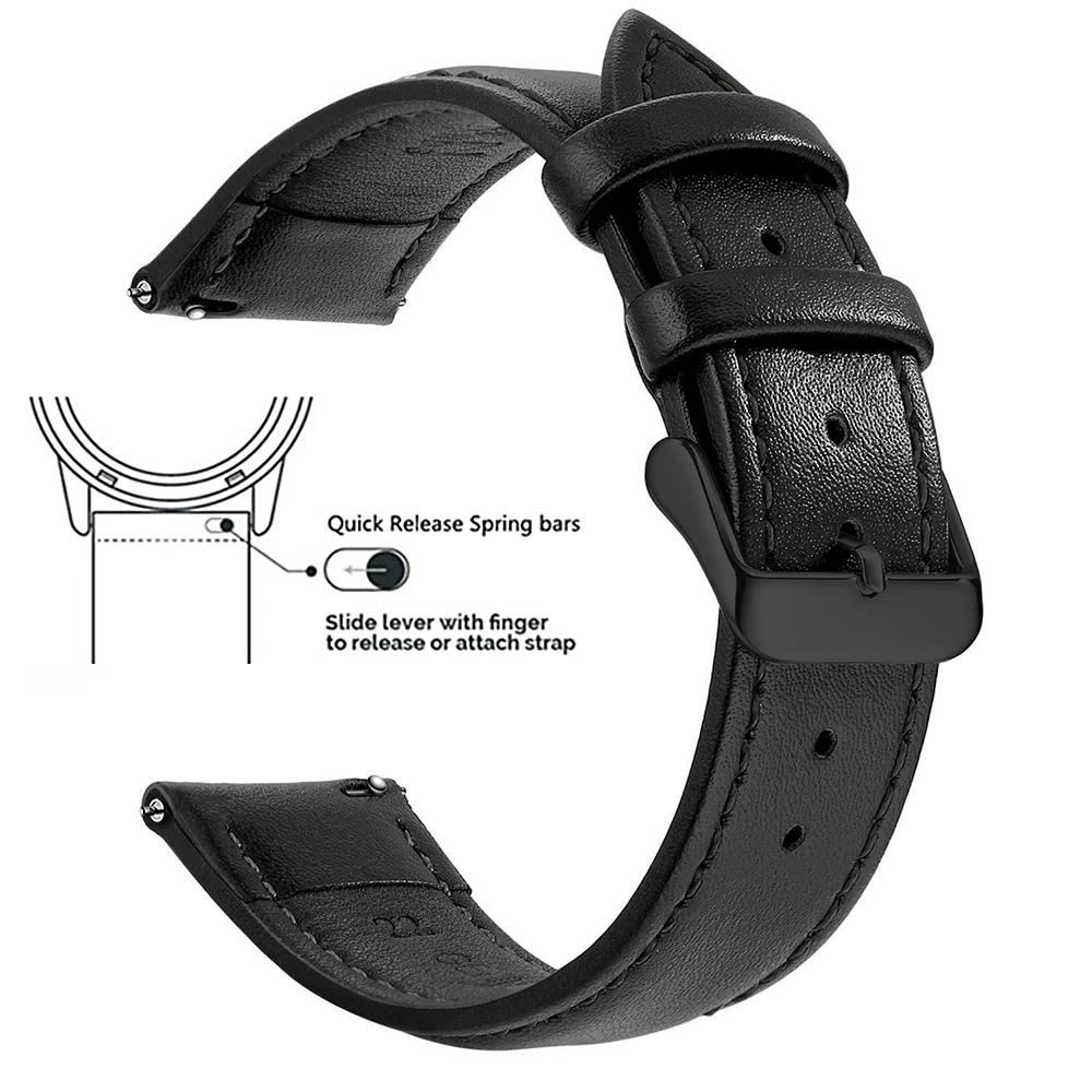 Echtes Lederarmband aus Narbenleder, Schnellverschluss 18mm/20mm/22mm Uhrenarmbänder, Passend für Samsung Galaxy Watch, Garmin Huawei Watch