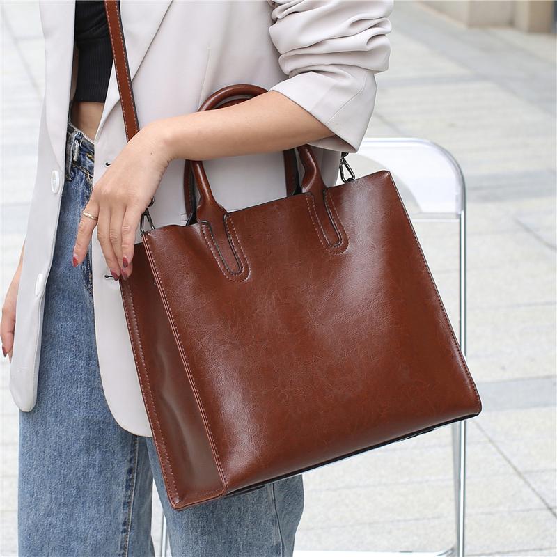 Genuine Leather Large Tote Handbags For Women  Trend Designer Commuter Satchel Shopper Female Shouder Bags