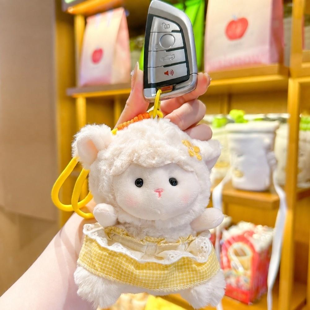 Floral Dress Lamb Plush Keychain Soft Lamb Bag Pendant Cute Sheep Keychain  Bag Charm