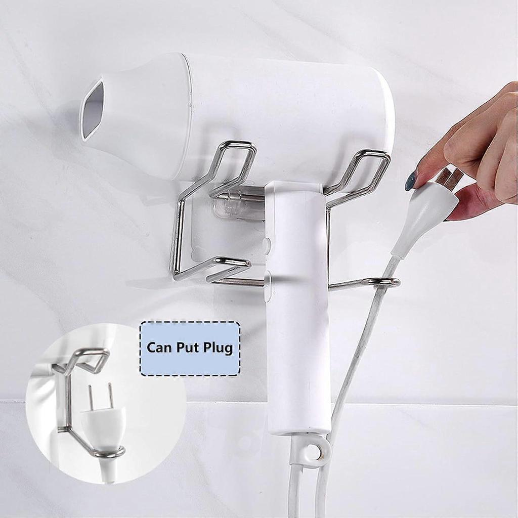 Hair Dryer and Straightener Holder Hair Dryer Holder with Socket Holder Wall Mounted Hair Dryer Holder Screwless Suitable for All Types of Hair Drye