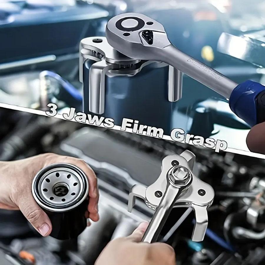 Universal Adjustable Oil Filter Wrench From 2-1/2 inch to 4.5 inch Oil Filter Wrench Tool Set With 3 Jaw Uninstall Removal Key
