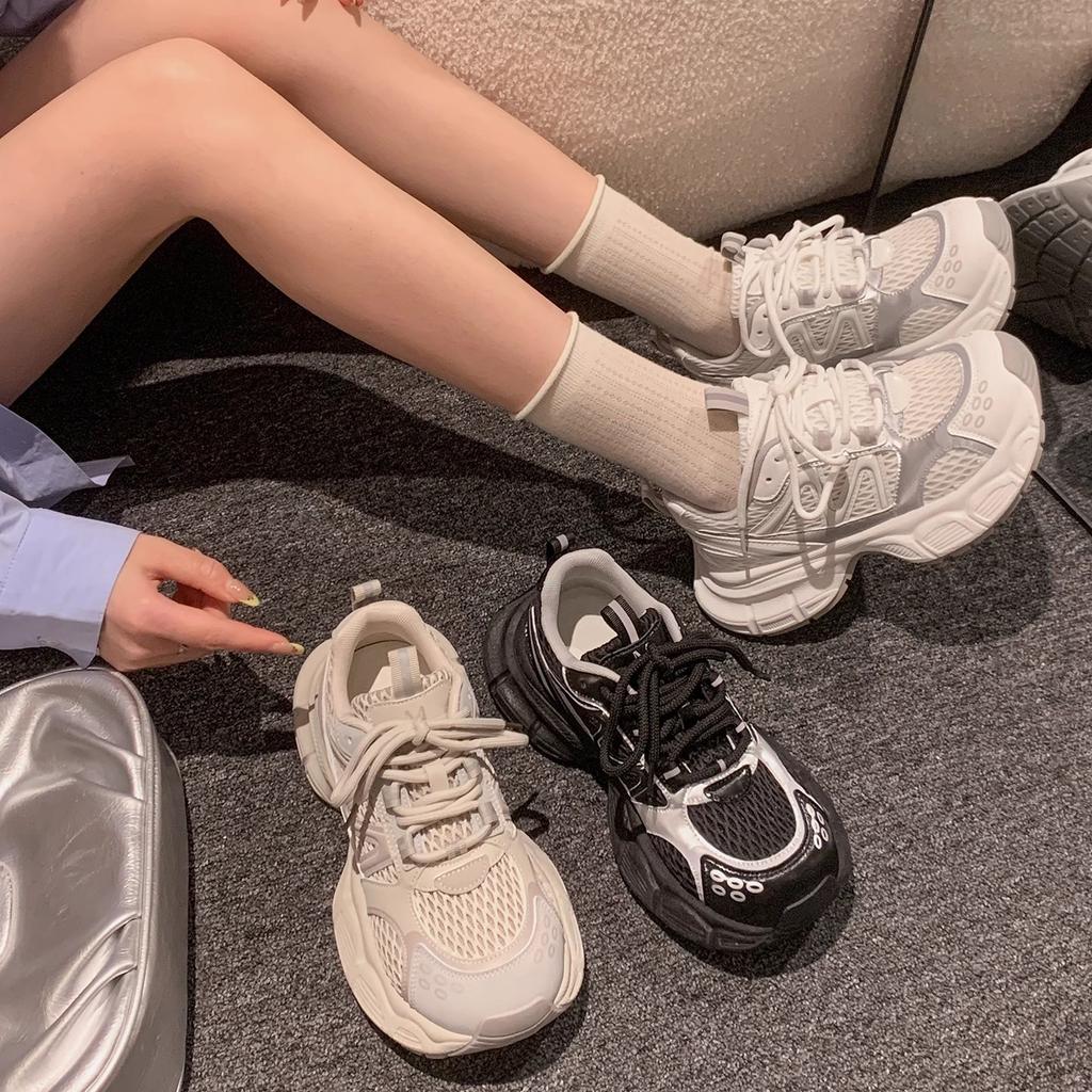 Thick sole heightening my mesh breathable dad shoes women 2025 summer new Internet celebrity explosion outdoor sports and leisure shoes