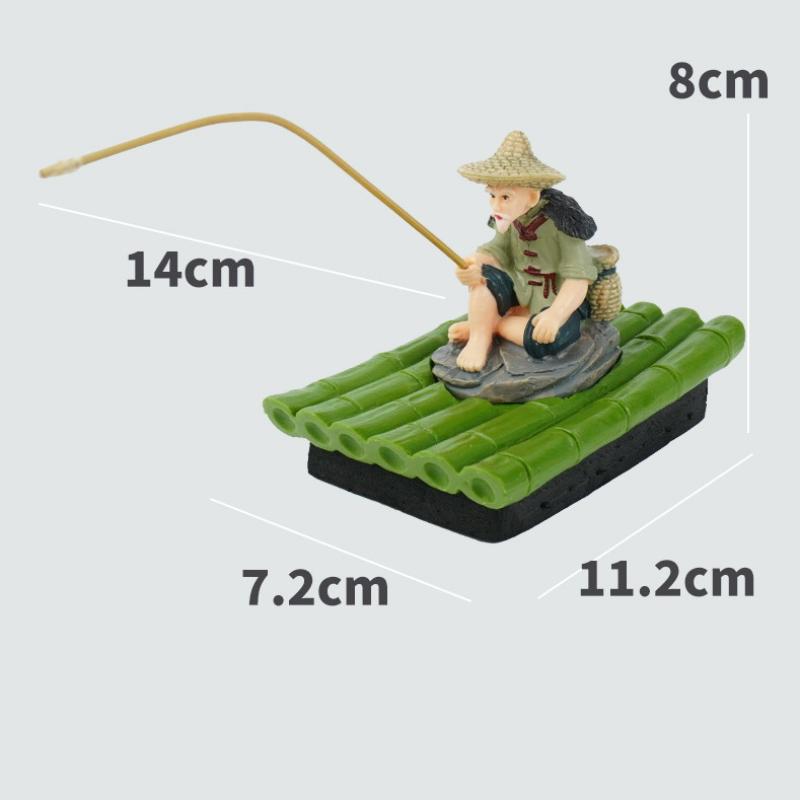 1Pcs Outdoor Decoration Bamboo Raft Fisherman Figurine Elderly Fisherman Pvc Statue For Yard Floating Aquarium Decor