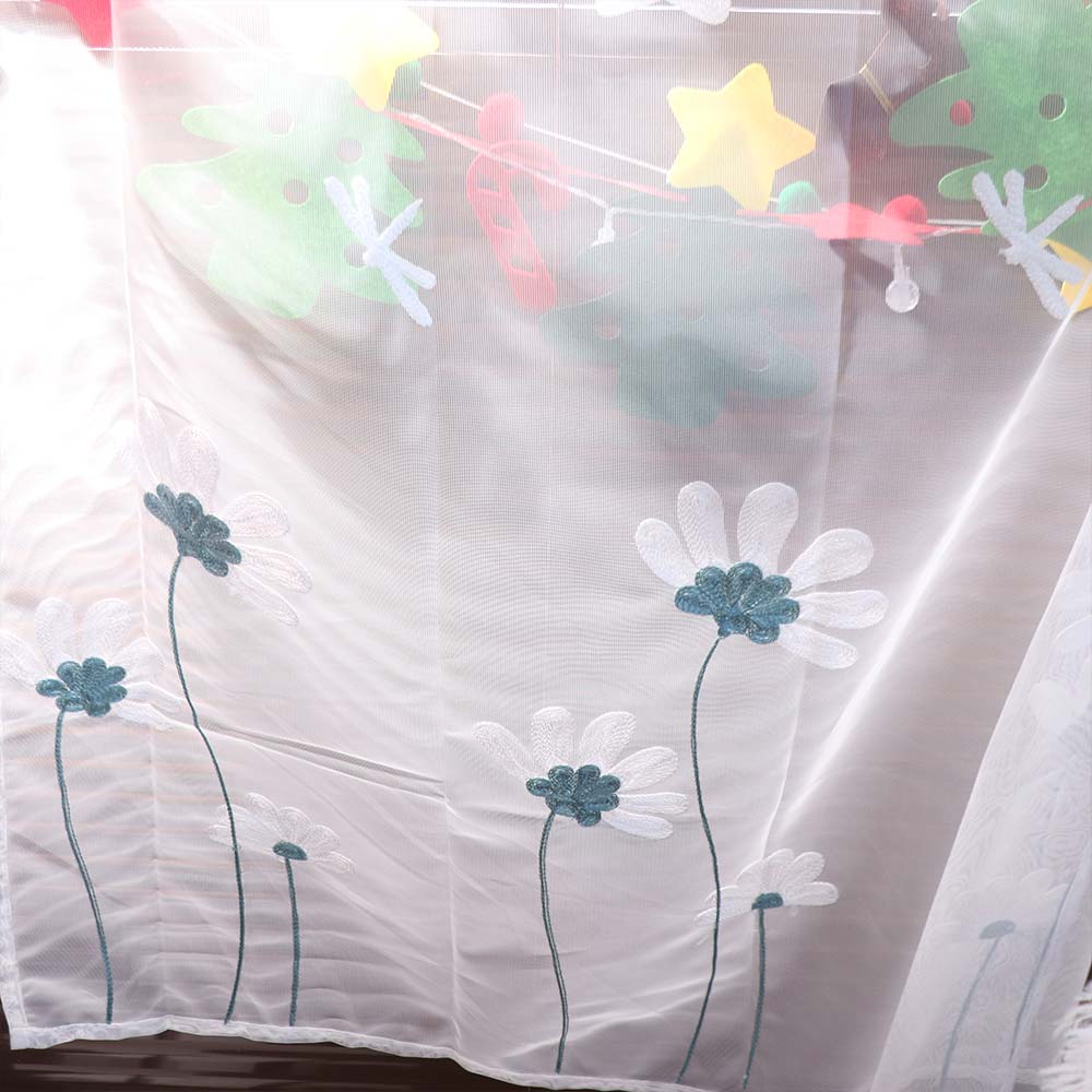 Daisy Window Drapes Gauze Tulle Curtain Modern Flower Pattern Sheer Curtain Bedroom