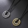 Collier Pendentif Rune Cercle Creux Découpé en Acier Titane Vintage avec Cordon en Cuir