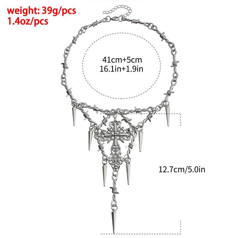 Trendy Thorns Cross Pendant Necklace - Heart Clavicle Chain, Hip Hop Club Style