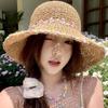 Solid Color Women Visor Bucket Hat Large Brim Beach Hat Fashion Flower Straw Hat  Seaside Vacation