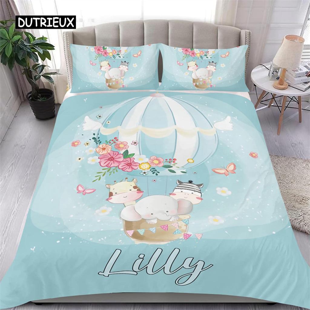 Cute Elephant Duvet Cover Set 2/3 Piece Cartoon Animal Bedding Set 3D Floral Comforter Cover Twin Full King For Boys Girls Gift