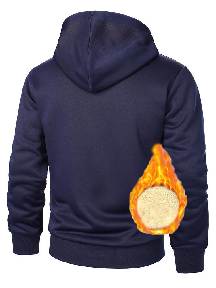 Men's Digital Print Velvet-Lined Hoodie, Autumn/Winter Zipper Cardigan