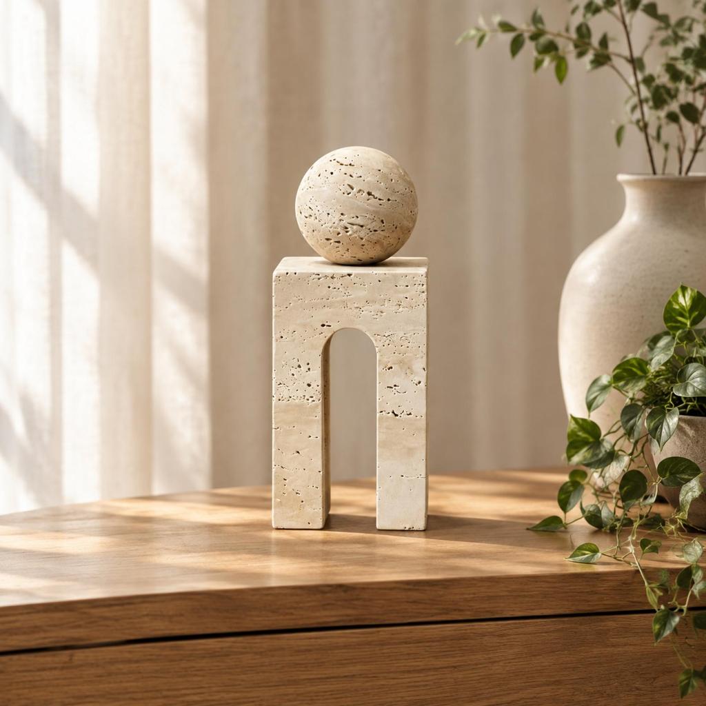 Tabletop Decor Minimalist Resin Arch Ornament with Sphere for Entryway Display, Modern Living Areas