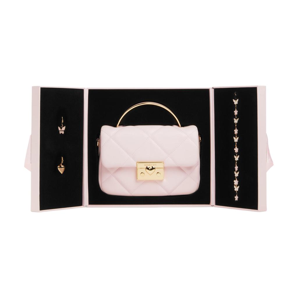 CHARLES&KEITH PU Crossbody Handbag Small Women's Pink/Cream Milk White/Black CK17-50671661