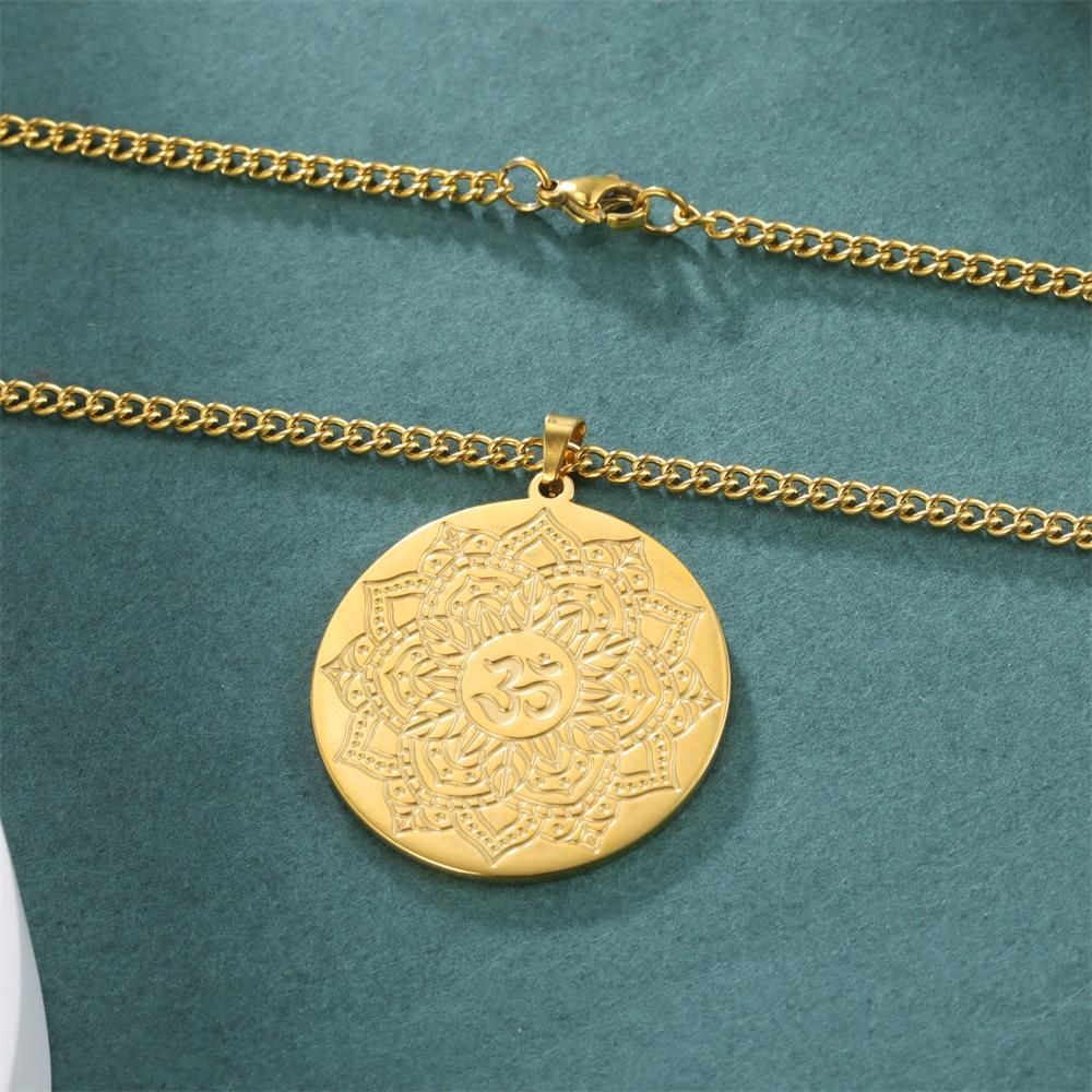  Buddhist Lotus Flower Om Symbol Pendant Necklace Mandala Hindu Yoga Inspirational Meditation Necklaces Religious Jewelry