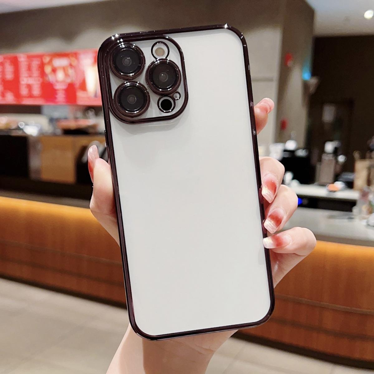 

15 Apple 14promax Electroplated Mobile Phone Case Lens Film Dustproof Mesh Integrated Transparent Soft Shell 13/12 Solid Color 16 iPhone16 Pro Max