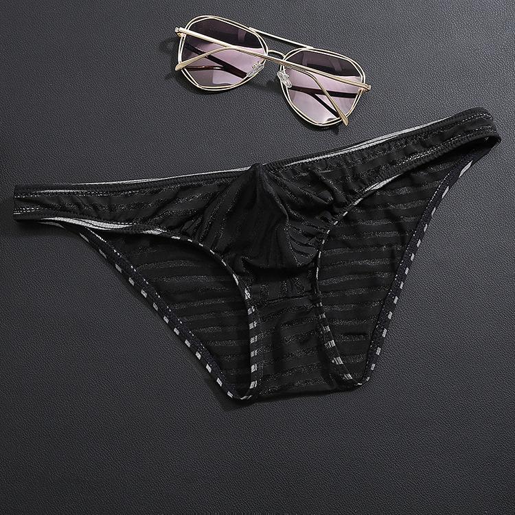 New Multi Color Men's Triangle Underwear Low Waist Breathable Solid Color Stripe Ultra Thin Transparent Ice Silk