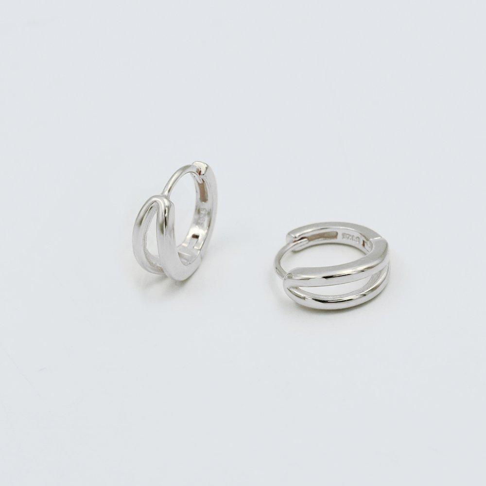 Double Row Silver Hoops Earrings