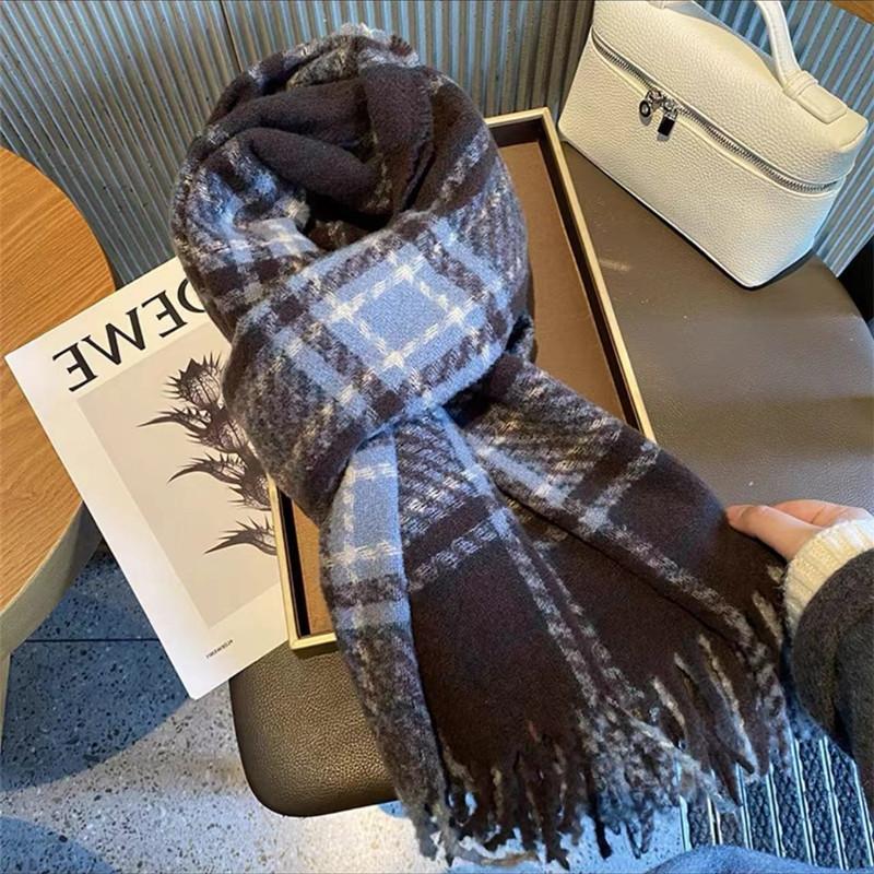 Autumn And Winter Plaid Scarf Thickened Imitation Cashmere Shawl Female Student Couple Warm Scarf