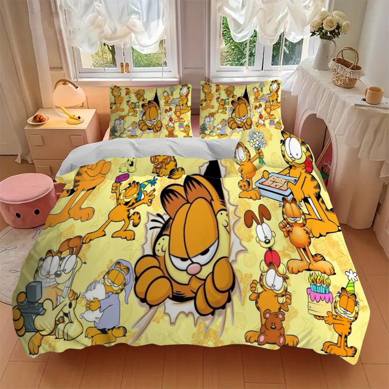 Garfield Adventures Bedding 3 Piece Set HD Print Duvet Cover Pillowcases for Teens Adult Bedroom Decoration Christmas Gift