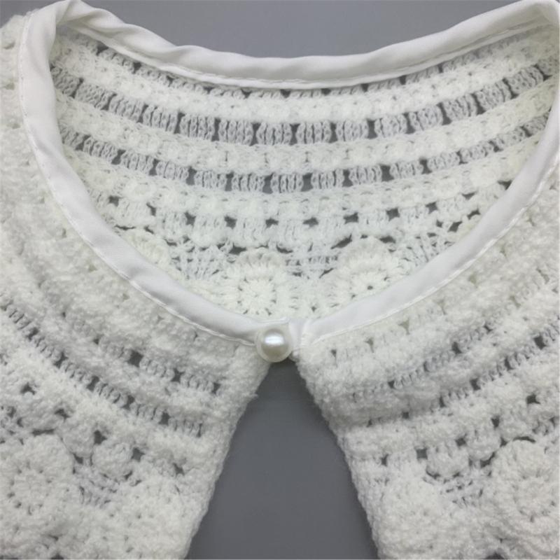 Japonais Enfants Filles Faux Col Châle Écharpe Creusé Tricoté Fleur Vintage Épaule Enveloppante Décorative Demi-Chemise Capelet