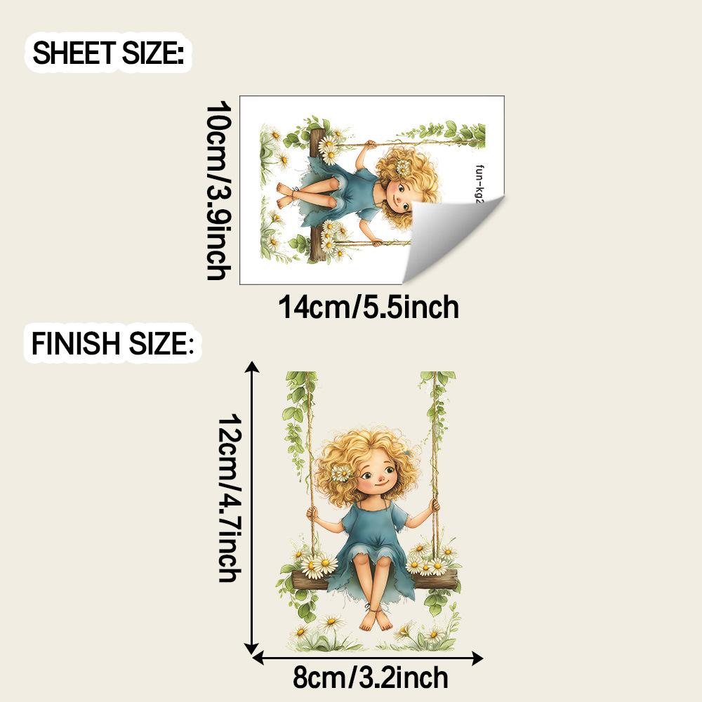 Cartoon Girl On Daisy Swing Switch Plate Cover Wall Sticker Cute Bedroom Living Room Decor Self-Adhesive Removable