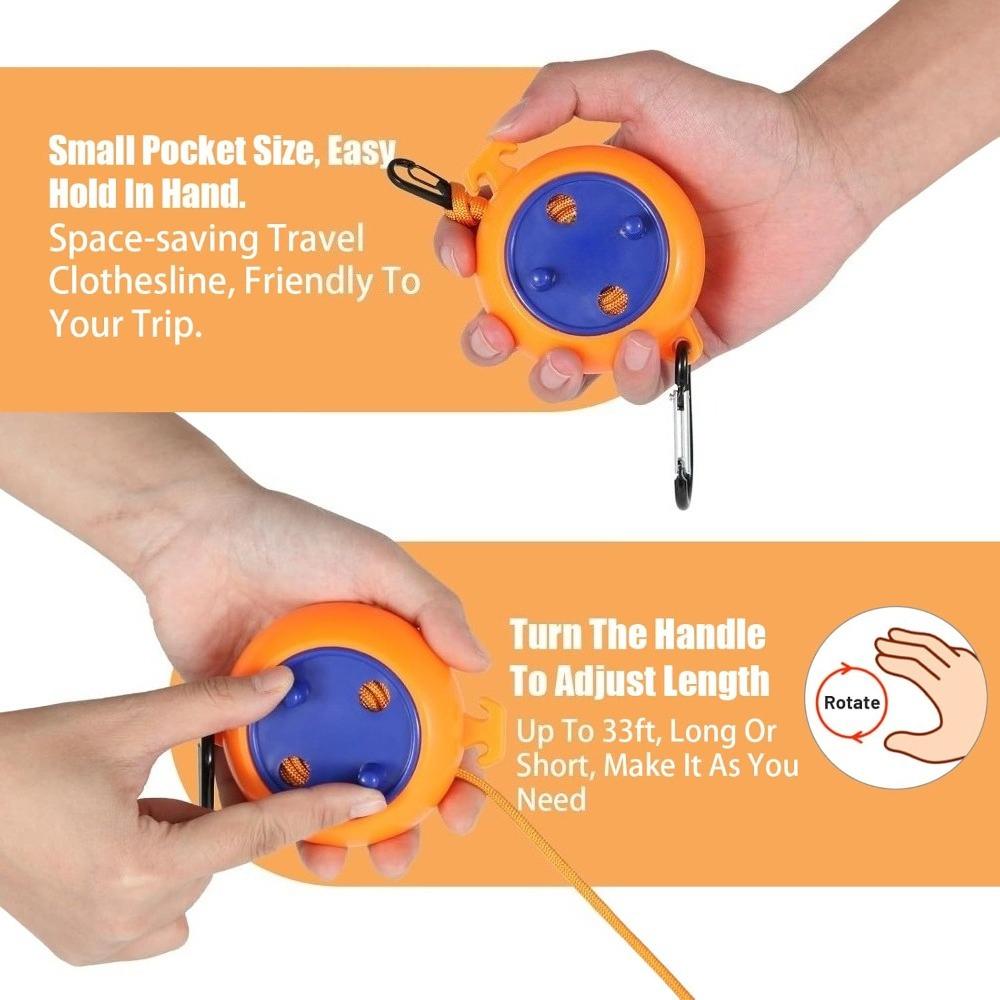 10M Retractable Clothesline Outdoor Portable Travel Camping Washing Line Rope Reel with Carabiner Hook Hiking Outdoor Gadgets