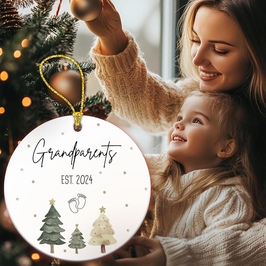 Grandparent Est. 2024 Christmas Ornaments, Grandparent To Be Ornaments for Christmas Tree, New Grandparent Gifts, 2024 Christmas Ornaments, Ceramic