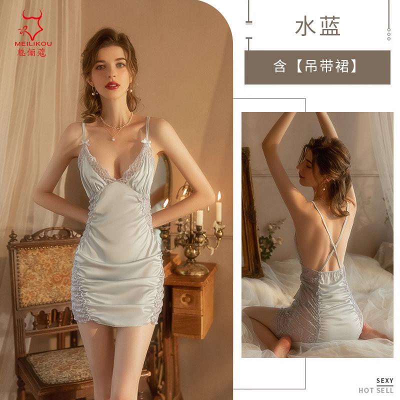 New Foreign Style Pure Desire Pajamas Women's French Sexy Pleated Ice Silk Satin Thin Loungewear Suspender Skirt