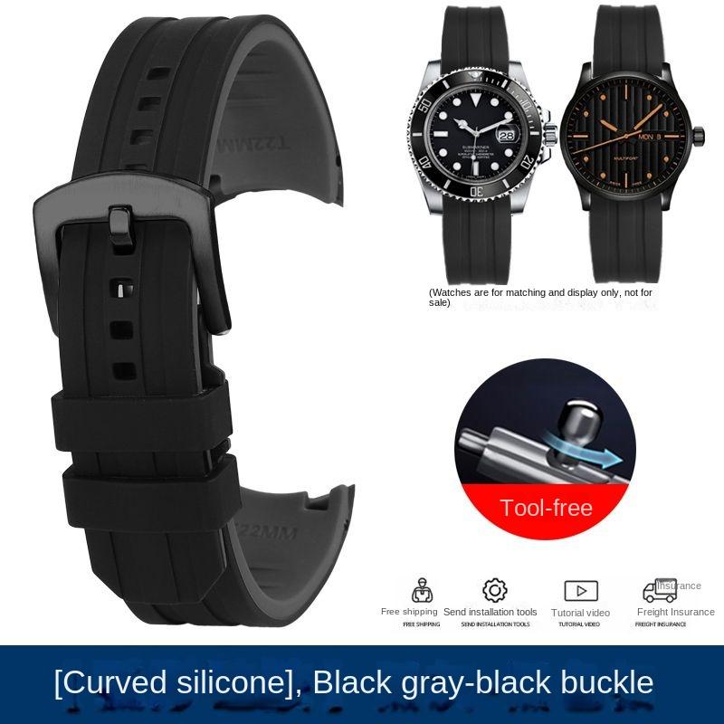 20mm 22mm Waterproof Silicone Watch Strap for Casio Tissot Seiko No.5 Green Water Ghost Citizen Arc Mouth Curved End Watch Chain