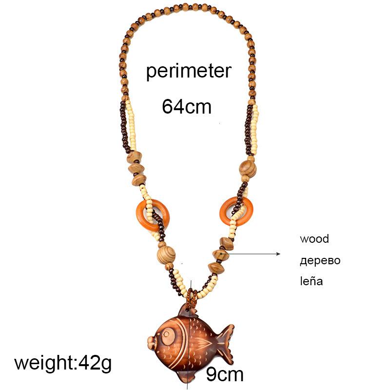 JMXD Boho Ethnic Tribal Wooden Fish Beaded Necklace Handmade Retro Fashion Accessory Unisex Travel Gift Summer Beach Trend Lightweight