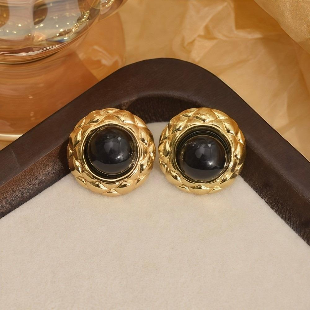 Stainless Steel Flower Earrings Oblate Shape Round Earrings Fashion Opal Earrings  Party