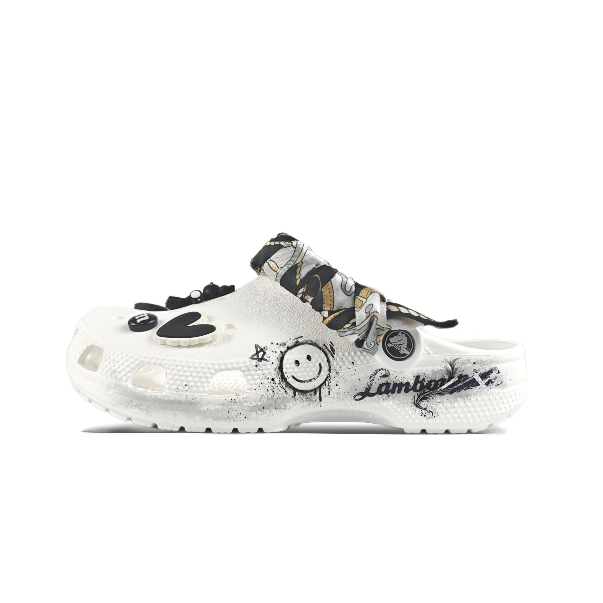 

Crocs Classic Clog EVA Граффити Улыбка Клоги Декоративная Пряжка Расписанные Вручную Граффити Повседневная Мода Универсальная Обувь с Отверстиями Унисекс Белый 43-44 белый