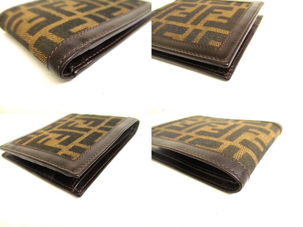 Authentische FENDI Zucca Khaki Canvas Braunes Leder Bifold Geldbörse Kompakte Geldbörse #a935 Überholt