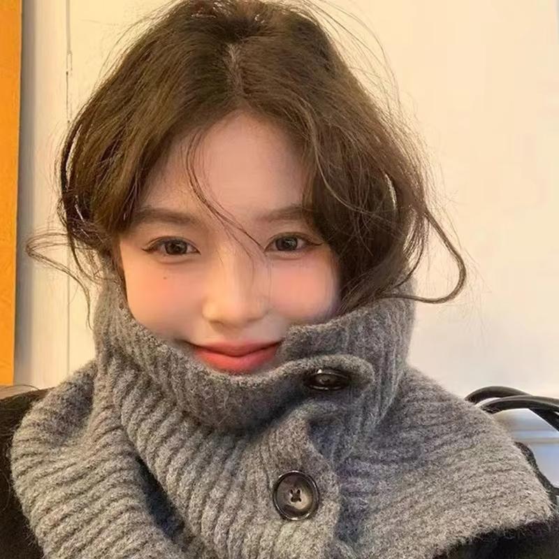 Knitting Wool Collar Scarf Women Lady Solid Color Buttons High Neck Covers Shawl Korean Girl Outdoor Windproof Warm Scarf Snood
