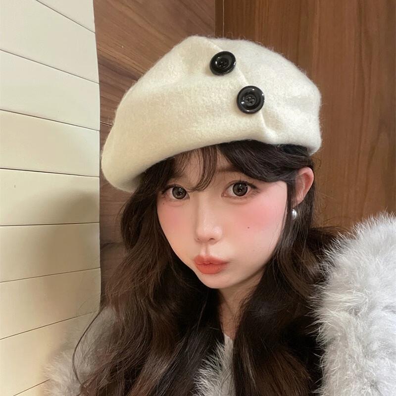 Шерстяной берет в корейском стиле Lilang с пуговицей