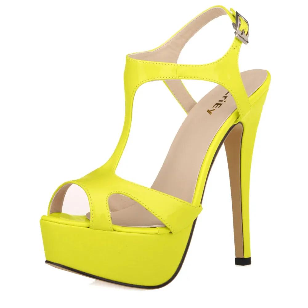 Nowe Damskie Sandały 14cm Seksowne Paski T Odkryte Palce Platforma Lato Czerwone Buty Ślubne Lakierowana Skóra Cienkie Wysokie Obcasy Duży Rozmiar 44