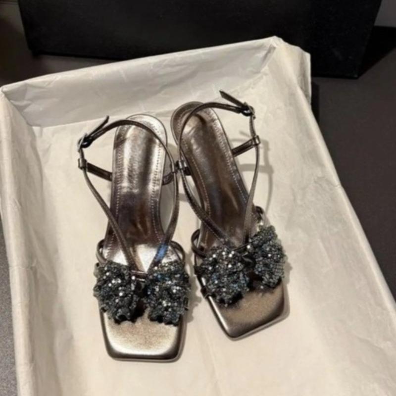 Fashion Summer New Butterfly Shiny Tassel Niche Design Outfit Square-toe Casual Non-slip Wear-resistant Explosive Sandals