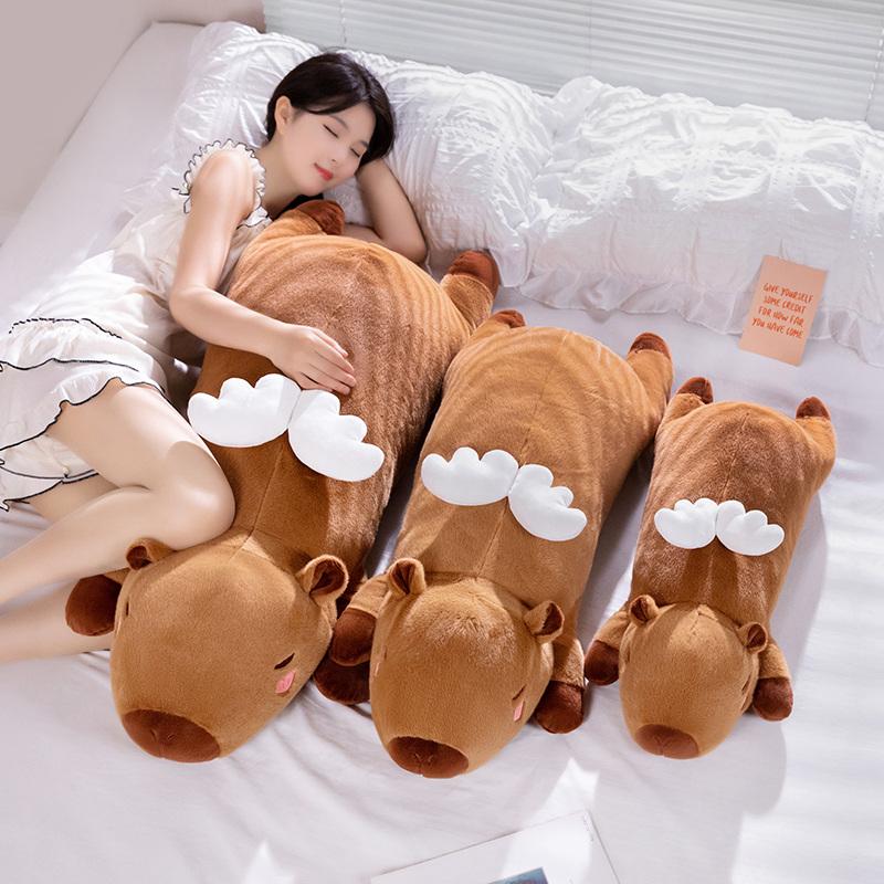 Professional Fishing Unisex Brown/Orange 60Cm-100Cm Kawaii Cartoon Giant Strip Capybara Plush Doll Pillow Lying Wings Creative Capybara Plush Toy Home Decor