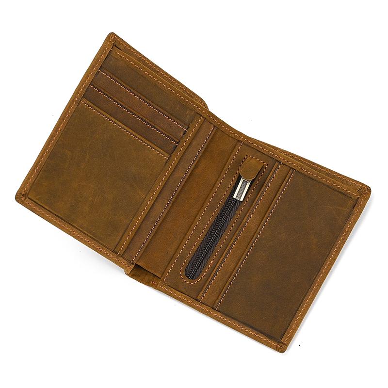 Good Leather Short Wallet Men Male Small Crazy Horse Leather Vintage Purse Slim Wallets Wholesale Bifold Wallets Drop shipping