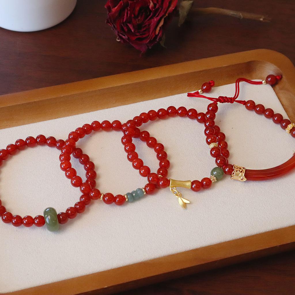 Simple Natural Agate Transfer Bead Bracelet Elastic Bracelet Fashion Women Daily Jewelry Lucky Gift