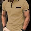 Men Casual Color Block Pocket Lapel Short Sleeve Polo Shirt