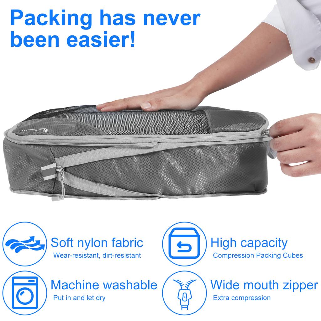 6PCS/Set Compressed Packing Cubes Travel Storage Organizer Set Nylon Luggage Suitcase Organizer Bags Space Saving Packing Cubes