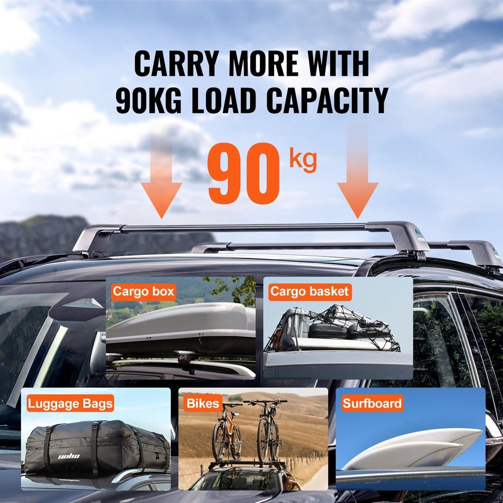 Universal Roof Rack Crossbar Max 47.6" Fits Grooved Side Rails without Gap