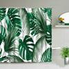 Green Leaves Shower Curtain Monstera Leaf Tropical Plant Spring Bathroom Curtain Bathtub Decor Waterproof Fabric with Hooks