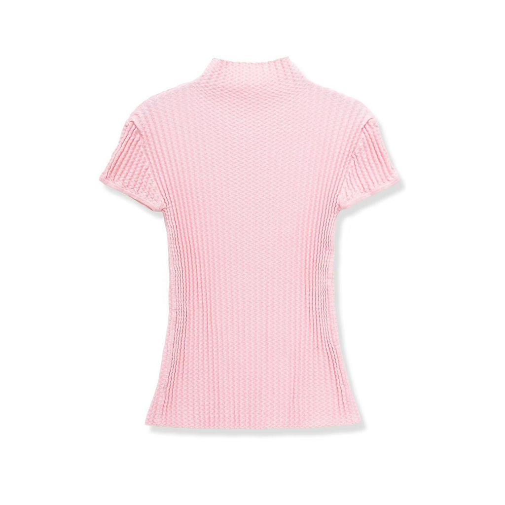 European Spring 2026 Textured Knit Stand Collar Women's Top